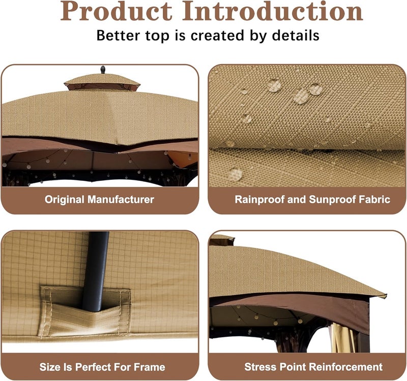 SCOCANOPY Beige Ripstop Replacement Top for Lowe's Allen Roth 10X12 Gazebo Model #GF-12S004B-1/ GF-12S004BTO - Image 5
